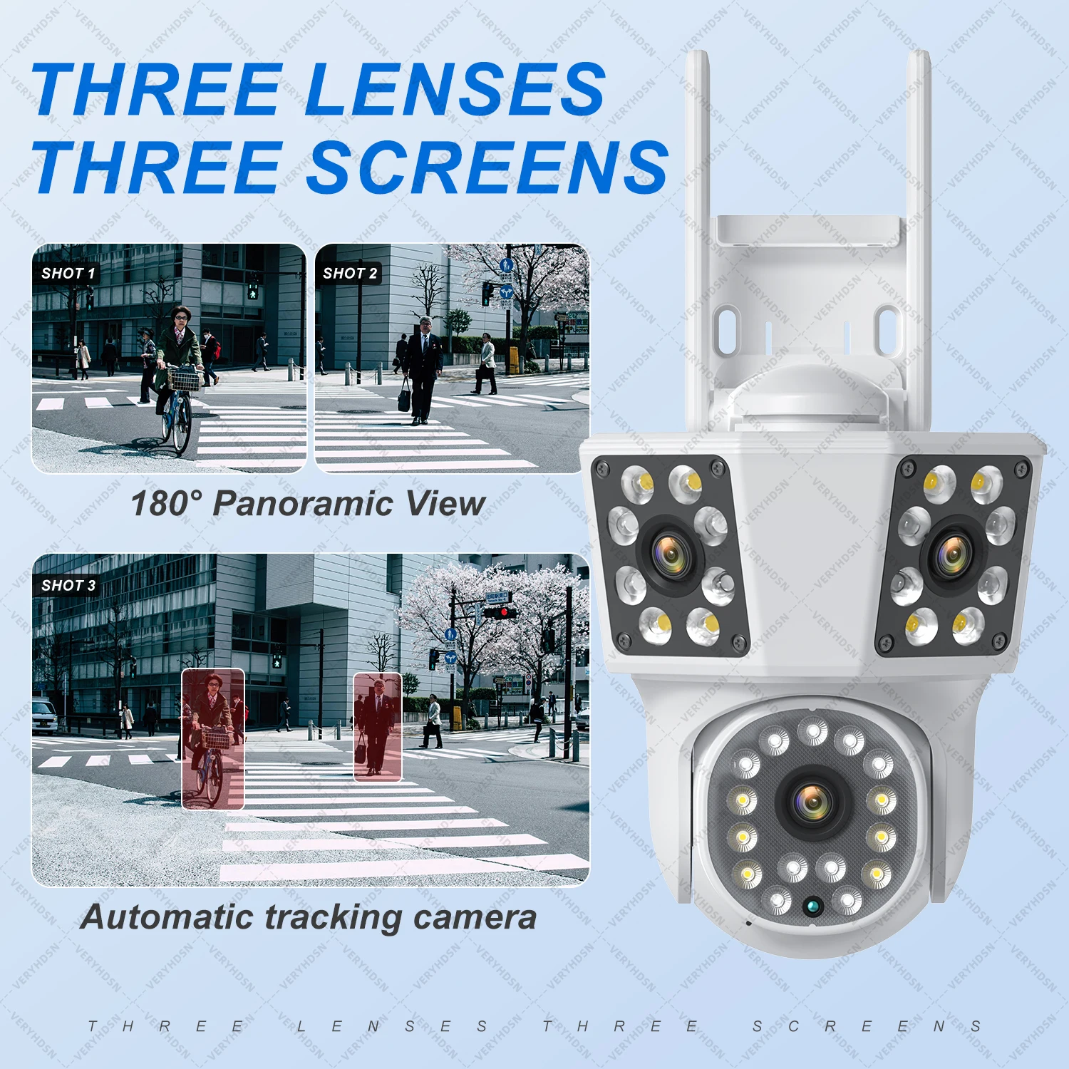 Three Lens PTZ IP Camera Outdoor Night Vision 6K HD Three Screen WiFi Security Camera Auto Tracking 4K Dual Len Wirelss CCTV Cam