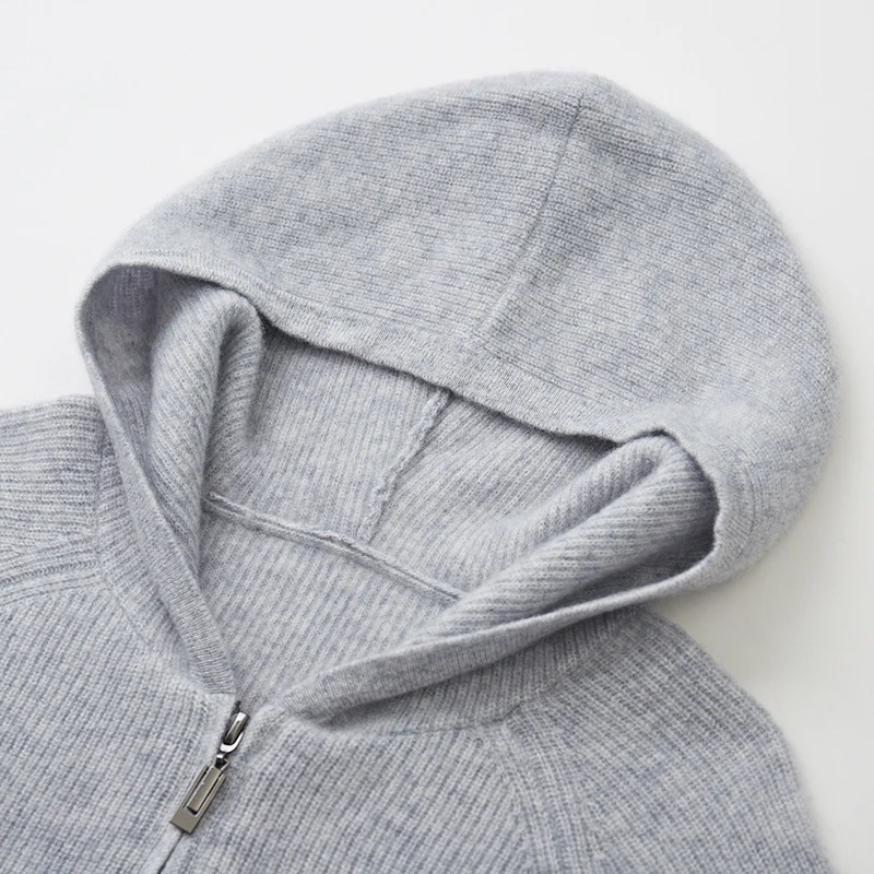 New Air Layer Thick Hoodie 100% Merino Wool Knitted Zipper Cardigan Casual Fashion Warm Men's Wear Long Sleeve Autumn Winter