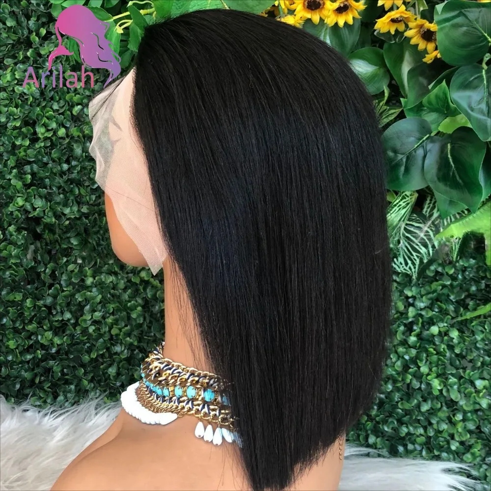 人毛13x4透明レースフロントボブウィッグ、ベビーヘア付き、生え際調整済み、密度150-、ナチュラルカラー、8～12インチ、ブラジル産レミーヘア