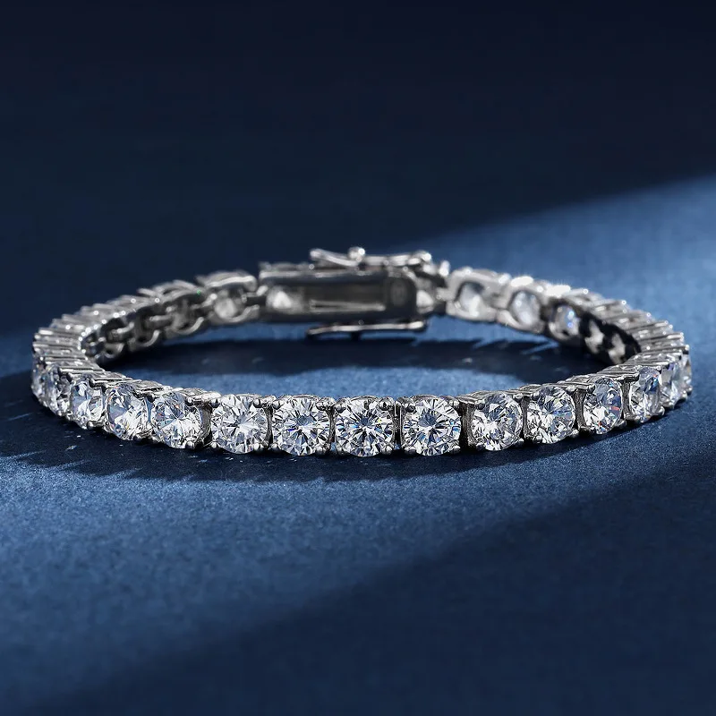 Luxury Solid Platinum PT950 Women's Four Claw 5mm Full Diamond Moissanite Diamond Bracelet Ins Hip Hop Tennis Chain