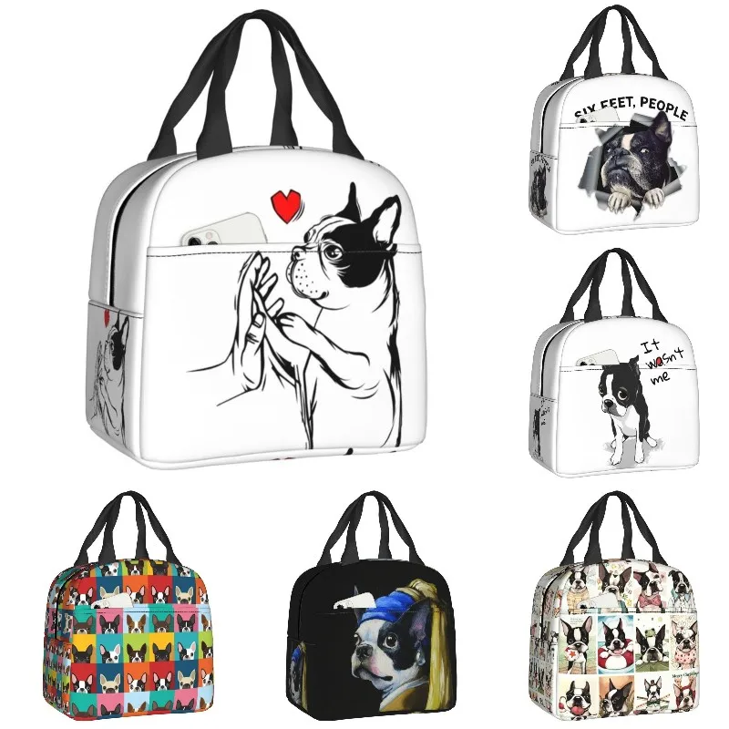 Boston Terriers Love Mistress Dogs Portable Lunch Boxes Leakproof Cooler Thermal Food Insulated Lunch Bag School Children