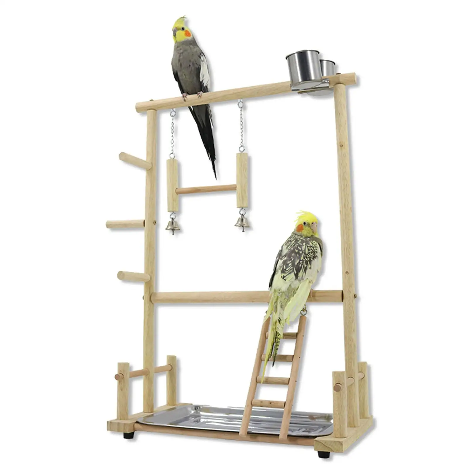 

Wooden Bird Playground Cage Accessory with Feeder Cup Parrots Play Stand Perch Play Parrots Chew Toys for Cockatiels Conures