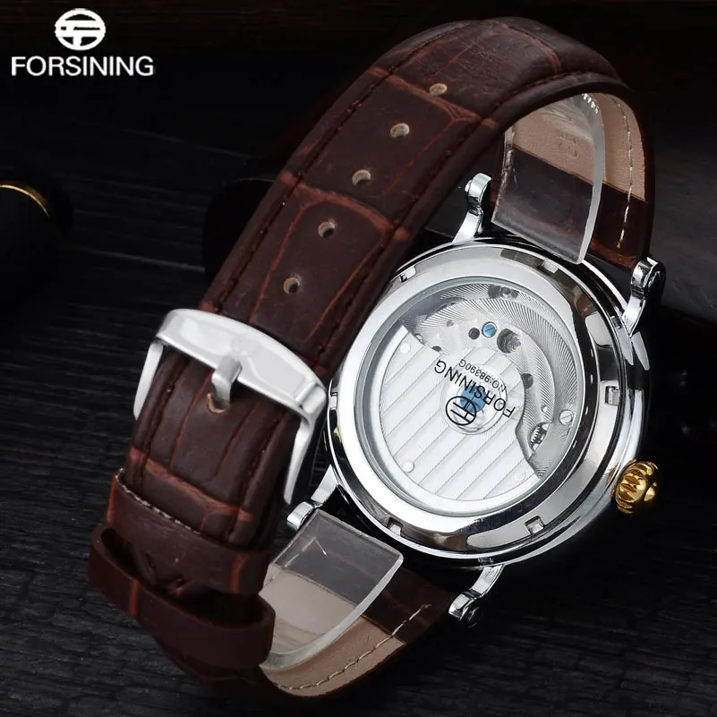 FORSINING 2023  Brand Luxury Mechanical Watch Men 30M Waterproof Tourbillon Automatic Watches Leaher Band Creative Gear Clock