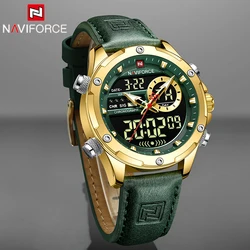 NAVIFORCE Luxury Original Watches For Men Casual Sport Chronograph Alarm Quartz WristWatch Leather Waterproof Digital Clock 9208