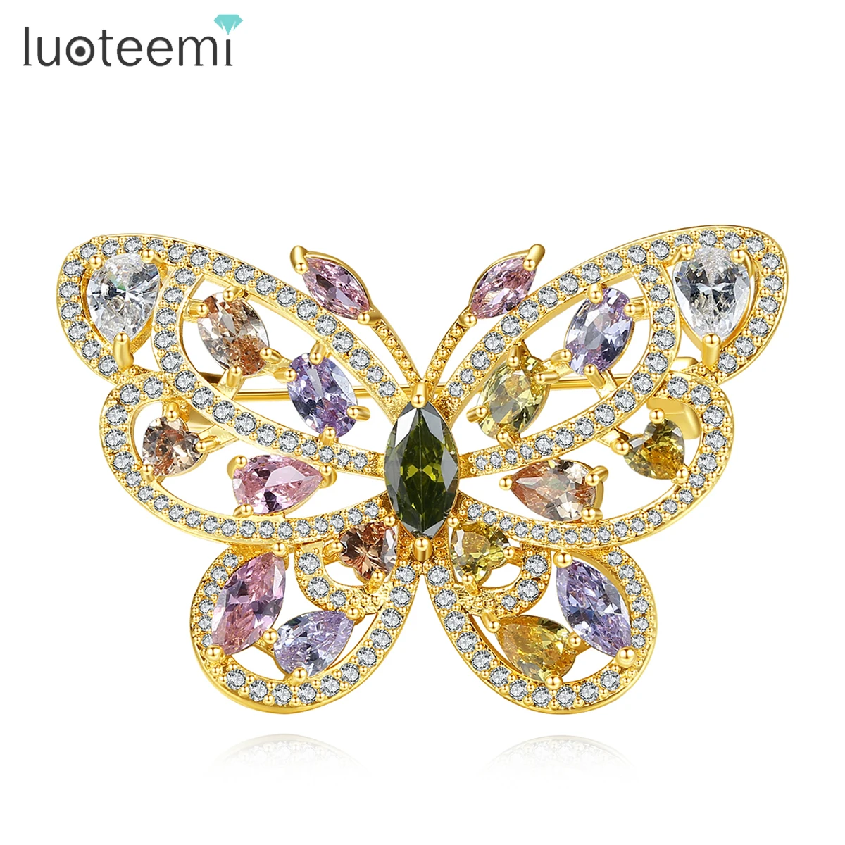 

LUOTEEMI Large Luxury Colorful CZ Butterfly Brooches for Women Insect Brooch Pin Fashion Dress Coat Accessories Christmas Gifts