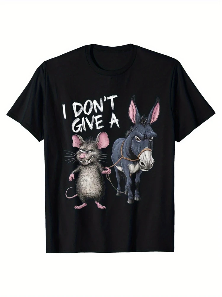 

Fashionable Letter Pattern cartoon animal design pattern -100% cotton summer short sleeve O-neck casual printed men's T-shirt.