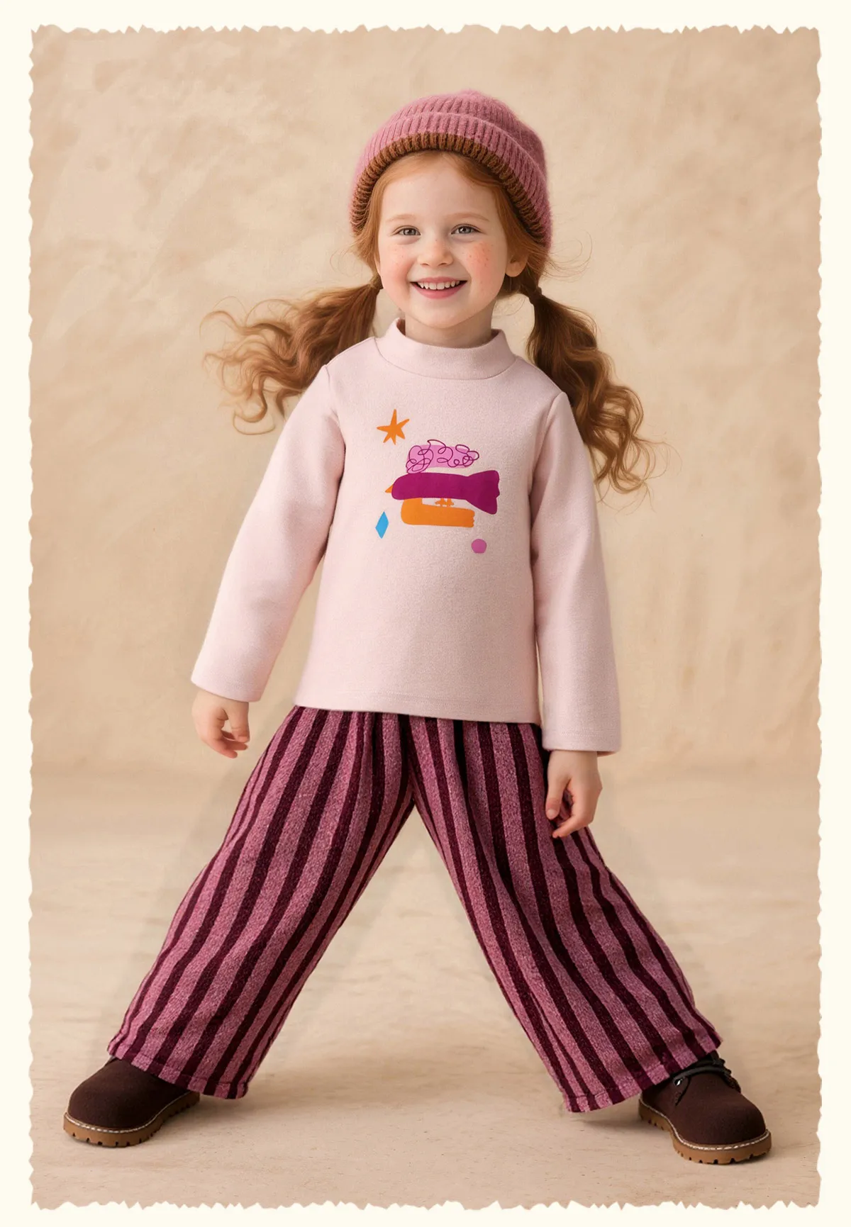 Amila Kids Winter 2026 Mädchenmode Rundhals-Unterhemd Rosa Beige Schwarz Rosenrot Einfaches und Verspieltes Muster – Detail 13
