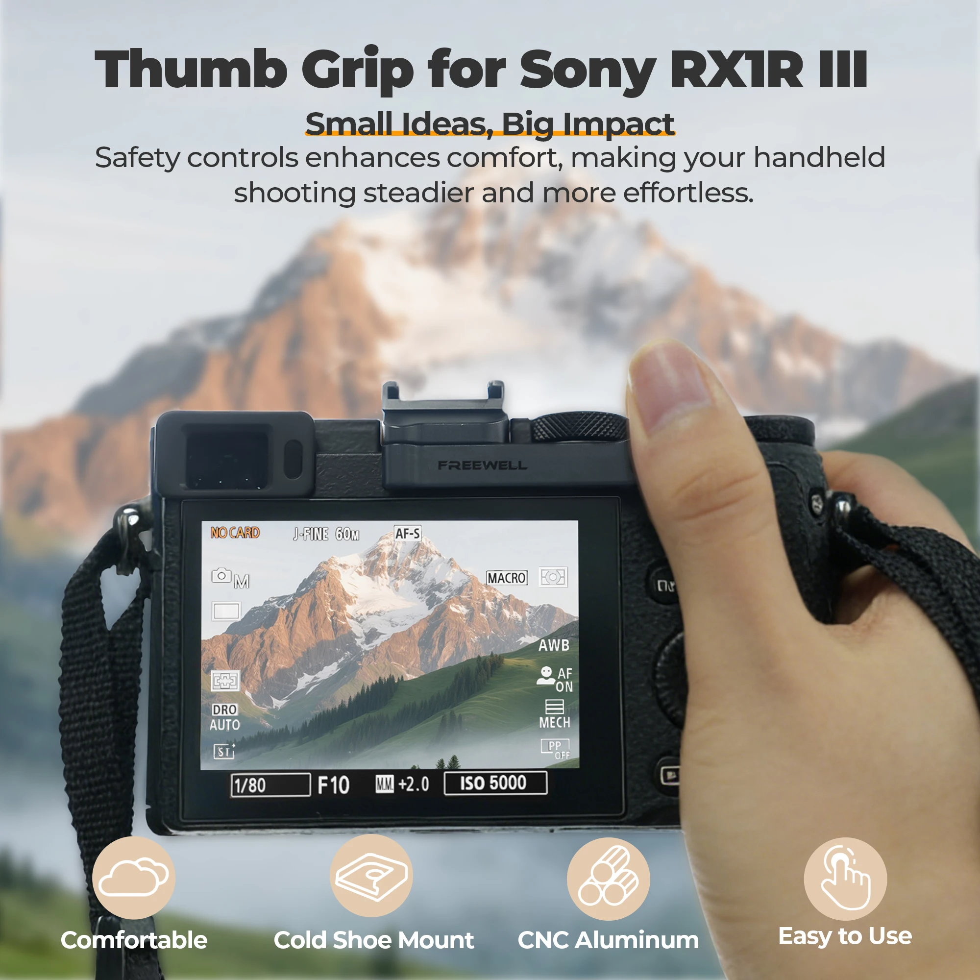 Freewell CNC Aluminum Thumb Grip Compatible Sony RX1R III Cameras Cold Shoe Mount Photography Accessories