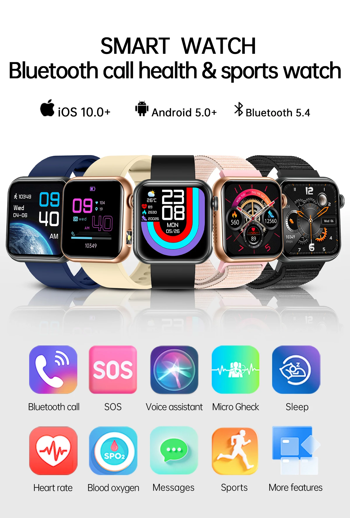 TK50 IP68 Waterproof Multi Sport Mode 1.72 Inch Full Screen Touch Control BT Calling Android Heath Monitoring Sports Watch