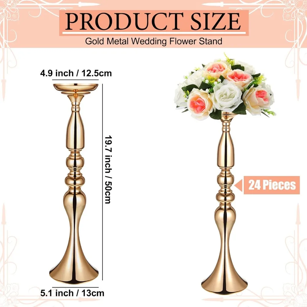 24 Pcs Metal Wedding Centerpiece Table Decoration Flower Stand 20 Inch Tall Wedding Flower Vase Centerpieces for Reception