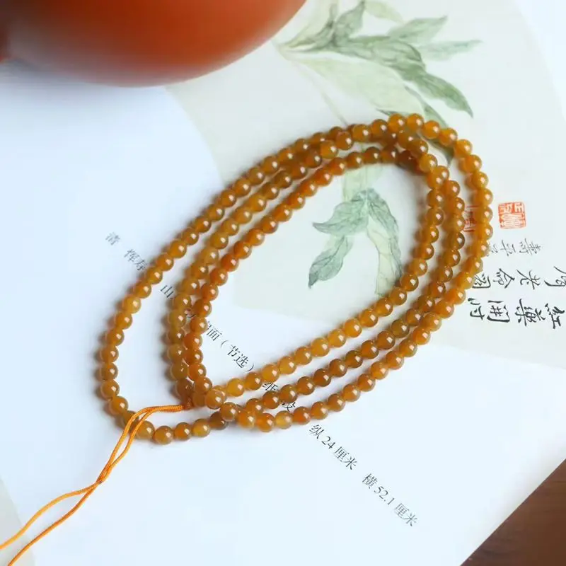 

Hetian 4Mm Round Beads -Layer Bracelet Qie Mo Sugar Material Multi-Circle Bead Chain Necklace Hanging Rope Jade Pendan