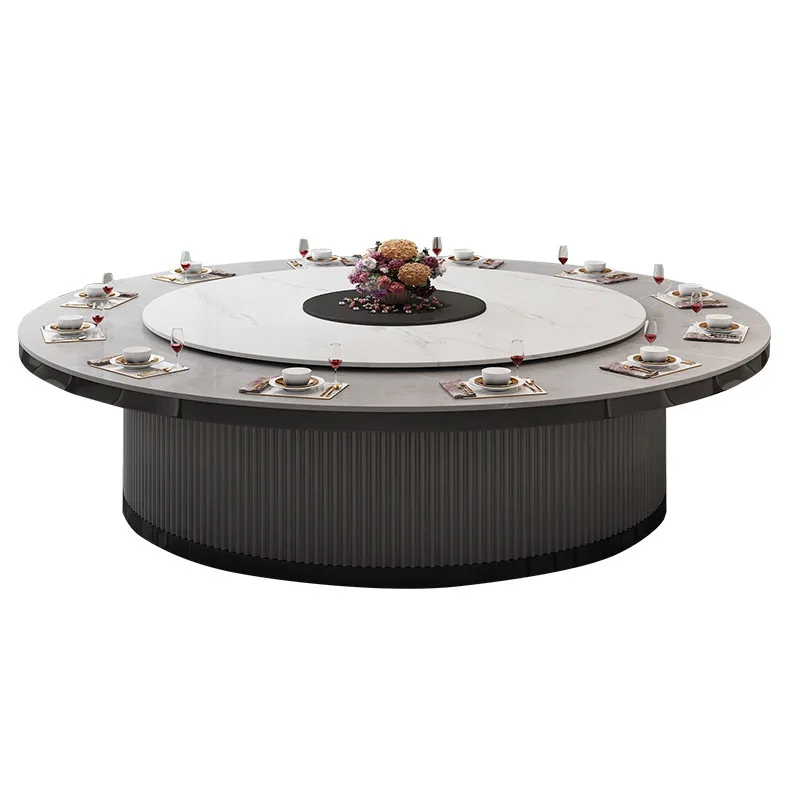 

Hotel dining table electric, clubhouse marble 20 people 15 people, rock slab invisible, automatic hot pot table