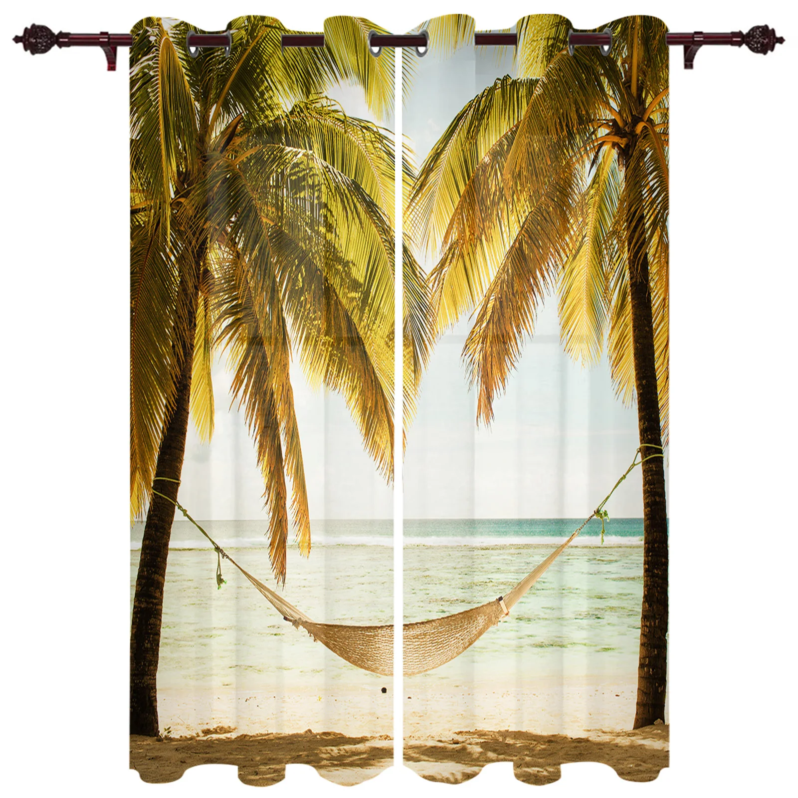 Sunset Palm Trees Hammock Seaside Maldives Childrens' Room Curtain Hall Living Room Window Curtain Gift Large Finished Curtain