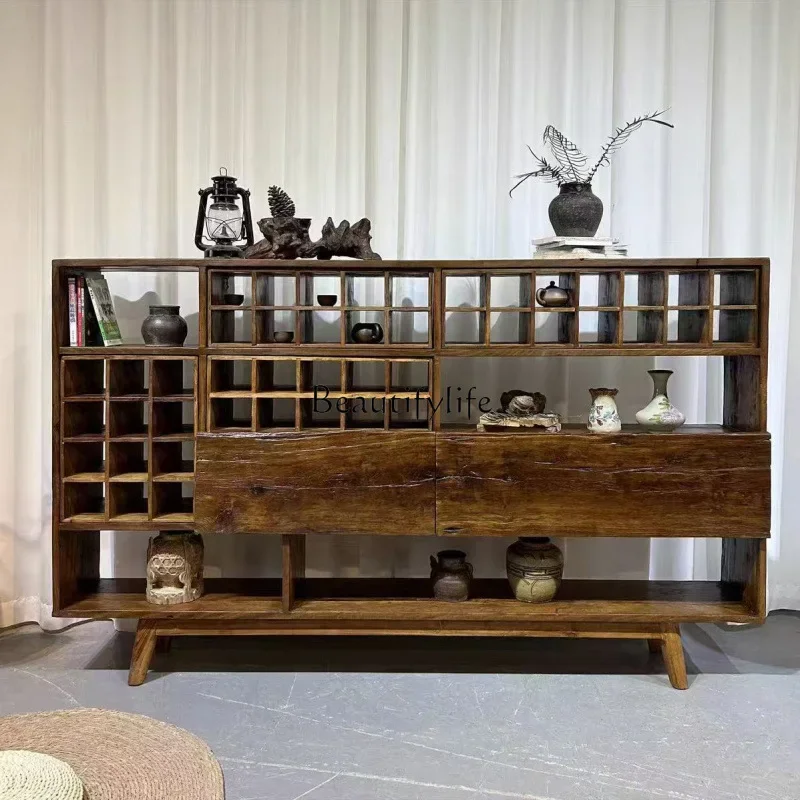 

02*Wabi Sandy Wind Side Cabinet Solid Wood Shelf Homestay Retro Dining Side Cabinet