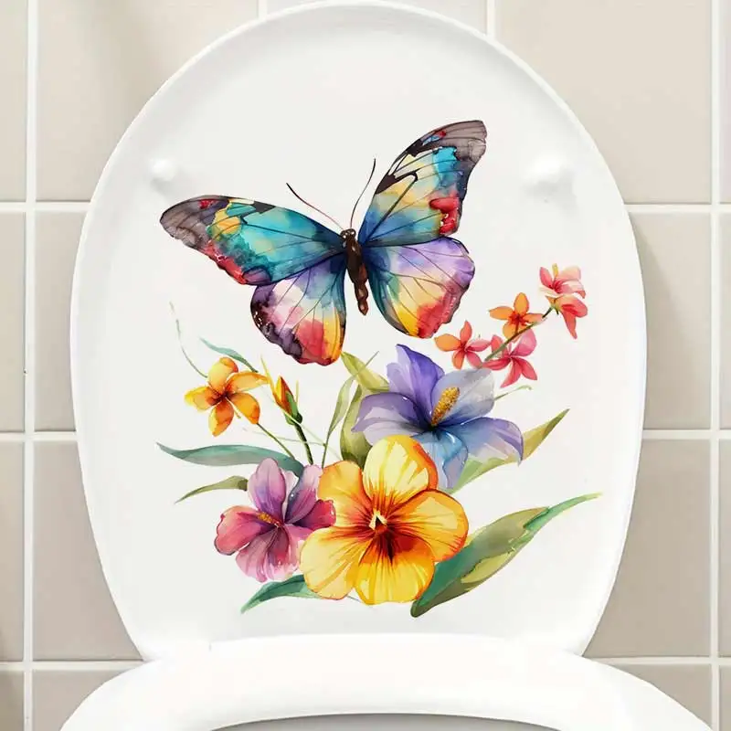 Watercolor Butterflies Wall Sticker Bathroom Toilet Decor Living Room Cabinet Refrigerator Home Decoration Decals TM1561