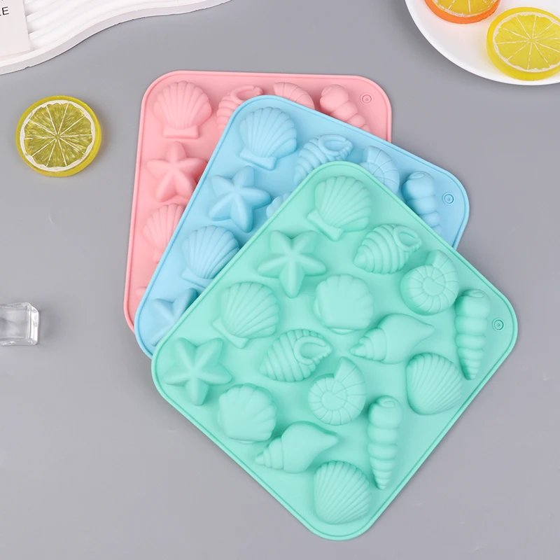 16 cavidades concha estrella de mar y otras formas moldes de silicona DIY dulces Mousse pastelería pudín pastel de Chocolate molde para hornear