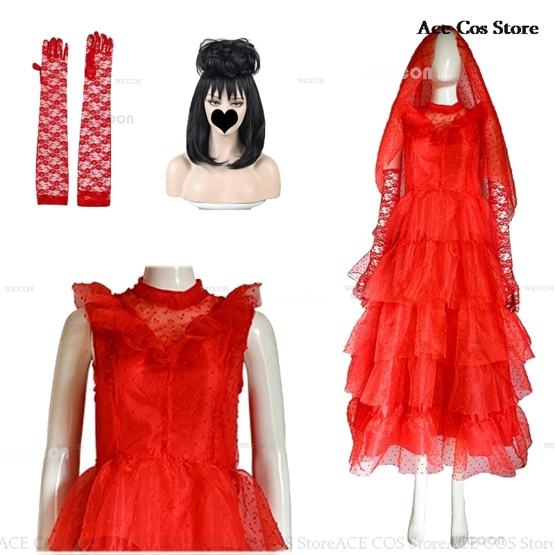 Lydia Beetle Halloween Cosplay Costume, Juice Red Tulle fur s, Gothic planchers y, Creepy Uniform, Girl Carnival Party, Dam Outfit