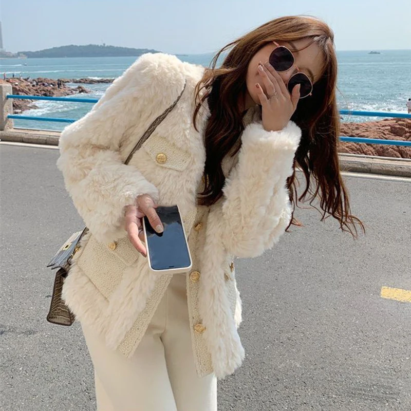 MEXZT Korean Lamb Wool Coats Women Streetwear Faux Fur Jackets Office Lady Autumn Winter Elegant Thick Warm Loose Plush Coat New