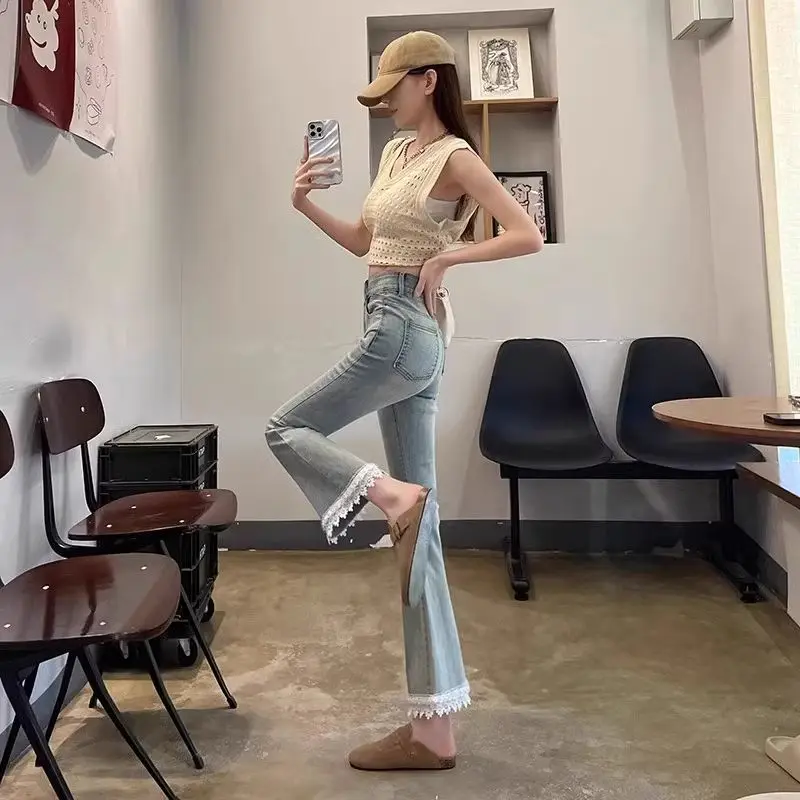 

Flared Jeans For Women Plus Size Big Large Curvy Figure Female Denim Fashion Comfortable Basic Simple Everyday Versatile