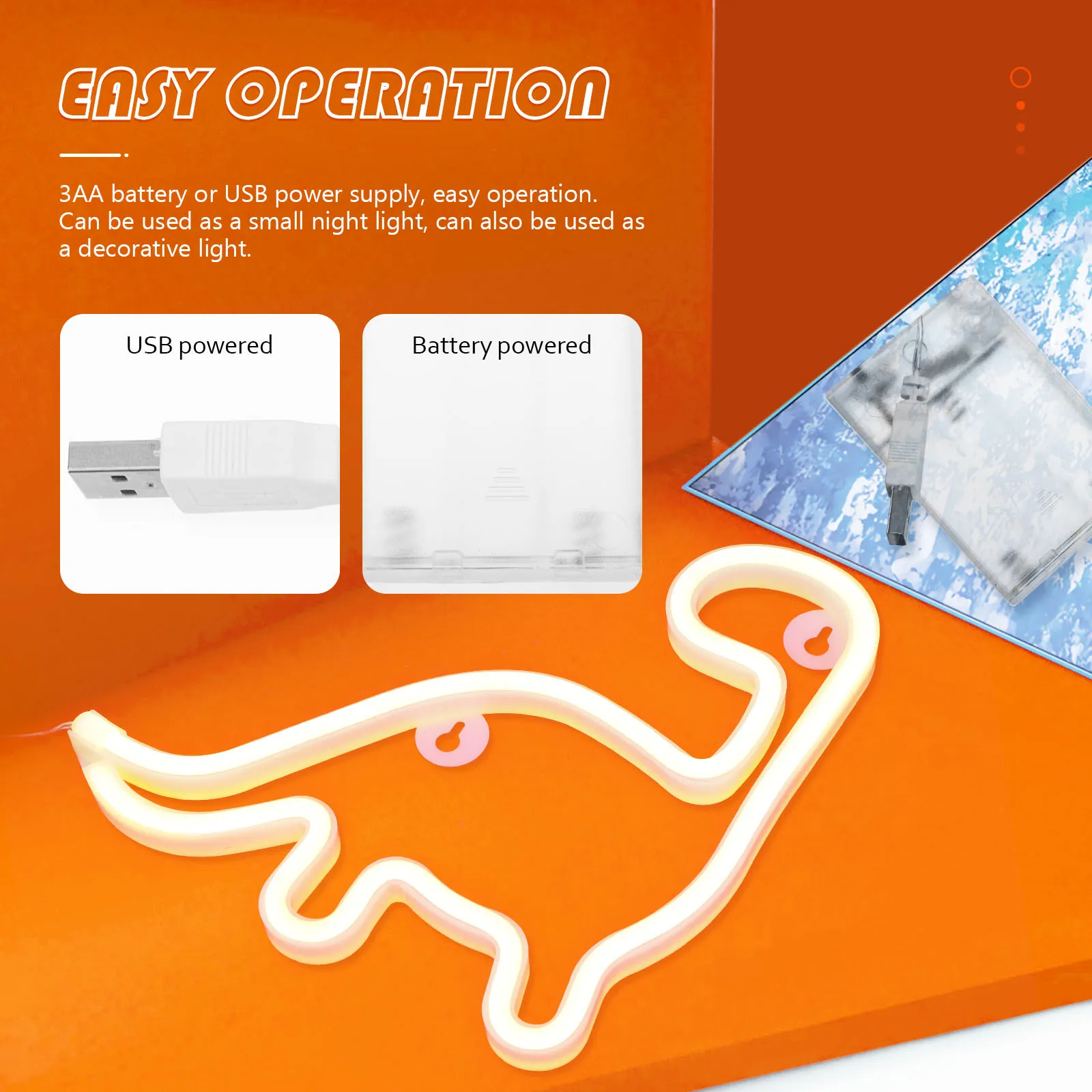 1 set di insegne luminose al neon con dinosauro, lampada a LED, luce notturna decorativa per la casa, bar, feste, camera da letto, decorazioni murali, regalo per festival di Natale