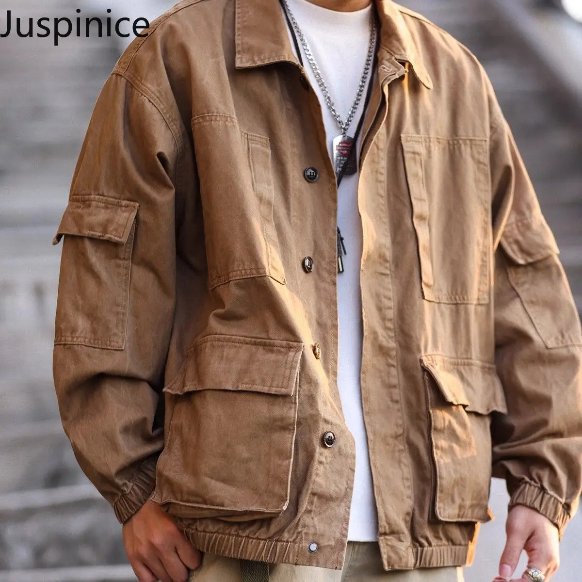 

American Style Workwear Denim Jackets Men's Retro Outdoor Loose Casual High Street Sports Jacket Tops Men Overcoat Male Clothes