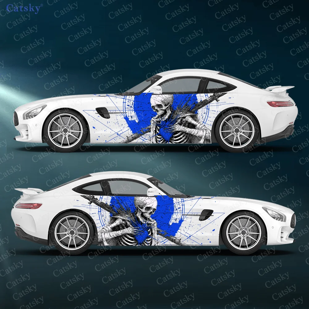 Skeleton Sword Pierce Heart Car Side Sticker Decor, PVC Waterproof Scratch Resistant Decal,Car Protection, Auto Accessories Gift