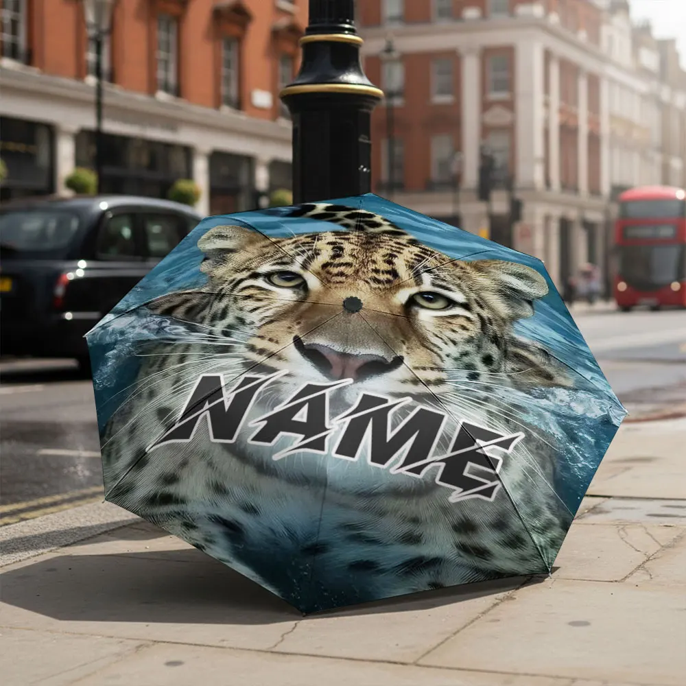 Custom Name umbrella, Swimming Leopard Design Umbrella Fashion Fashion Folding Umbrella for Daily Use, Christmas Gift