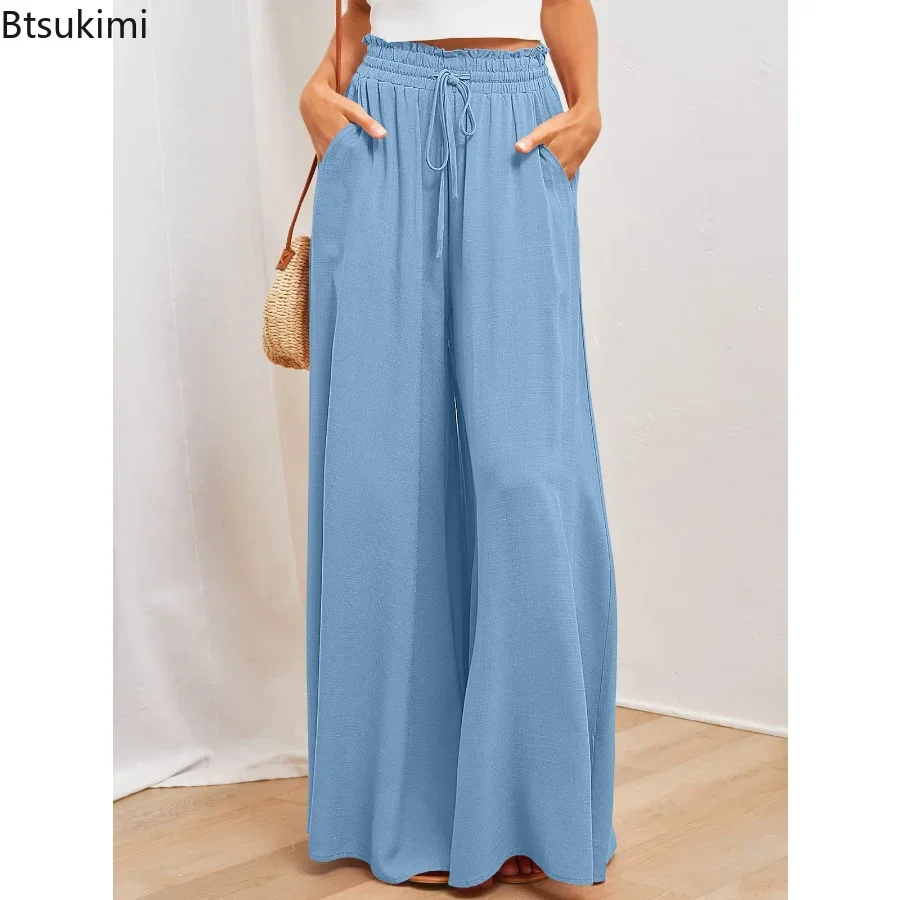 2024Women's Casual Wide Leg Pants Solid Spring Summer Elegant Ladies Trousers Female High Waist Long Skirt Pants for Women Pants