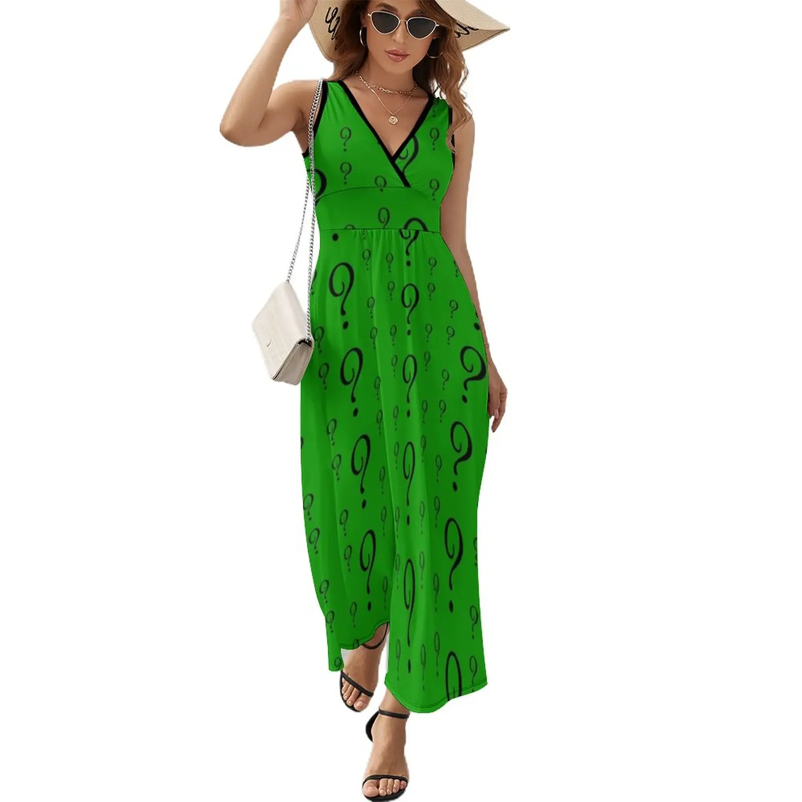 Riddle T-Shirt - Question Mark Sticker Sleeveless Dress loose women's dress Women's long dress