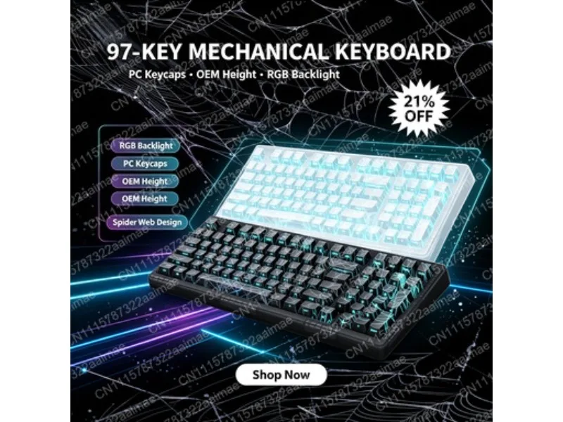98 Keys Spider Web Mechanical Keyboard 3-Mode Wireless RGB Hot Swap Custom Gaming Keyboard PC Accessories Gift