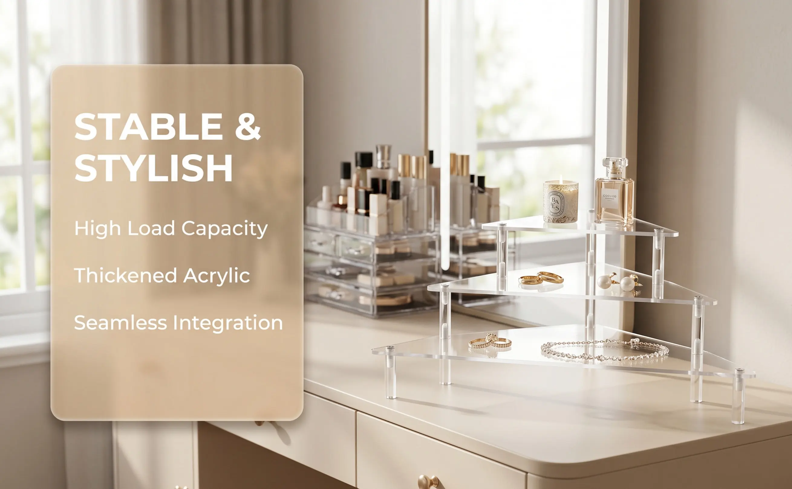 3 Tier Triangle Acrylic Corner Shelf Clear Display Stand for Collectibles Action Figures Perfume Cosmetics Essential Oil Desktop