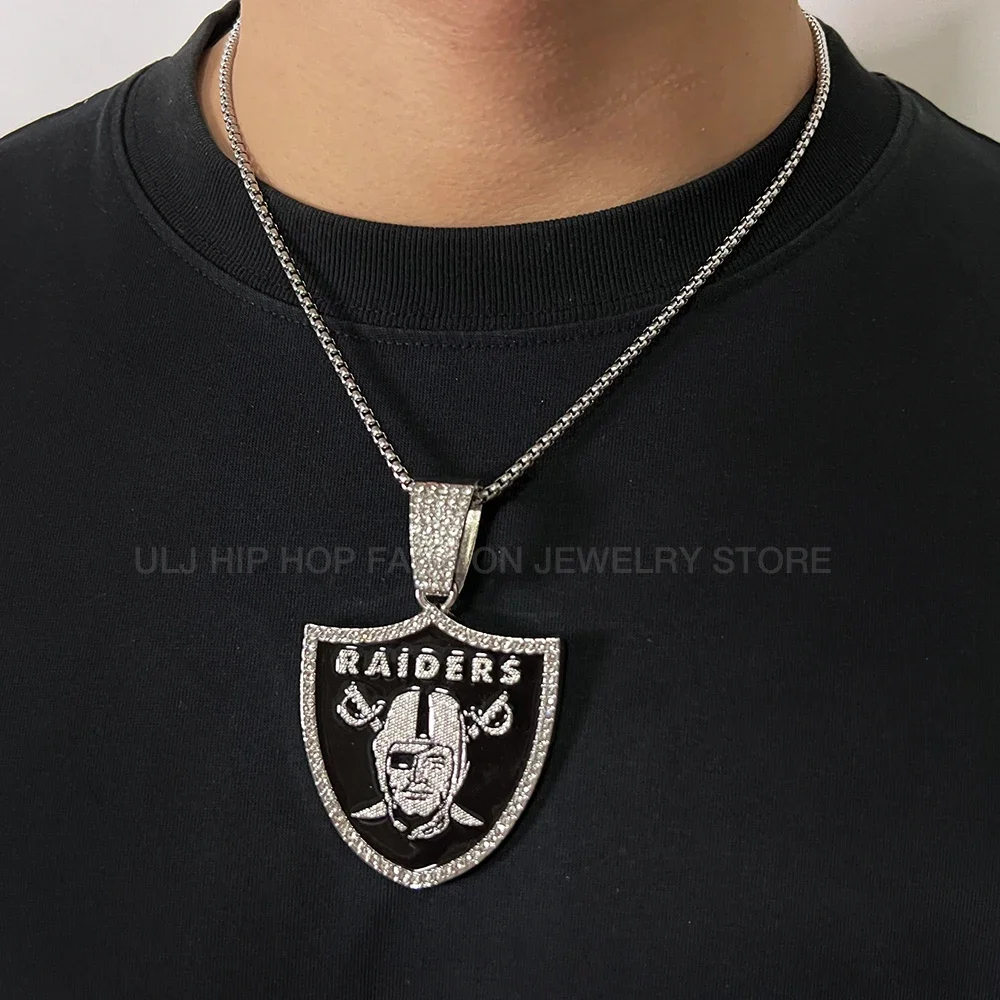 Hip Hop Raiders Pendant Football Team Chain Necklace With Cuban Iced out Bling Fashion Jewelry