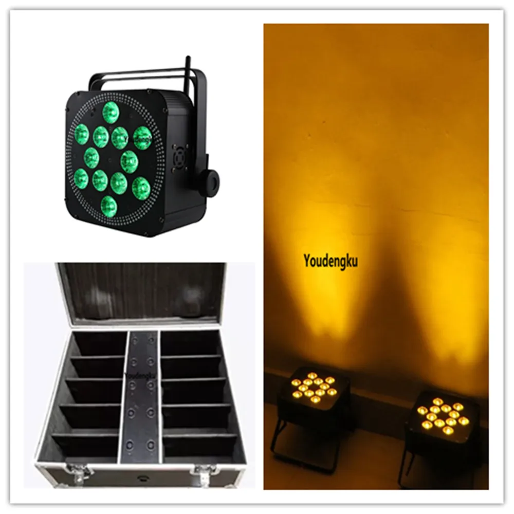 10pcs with case disco dj theater wedding stage led battery flat par 12*18w 6in1 RGBW UV led wireless par stage light