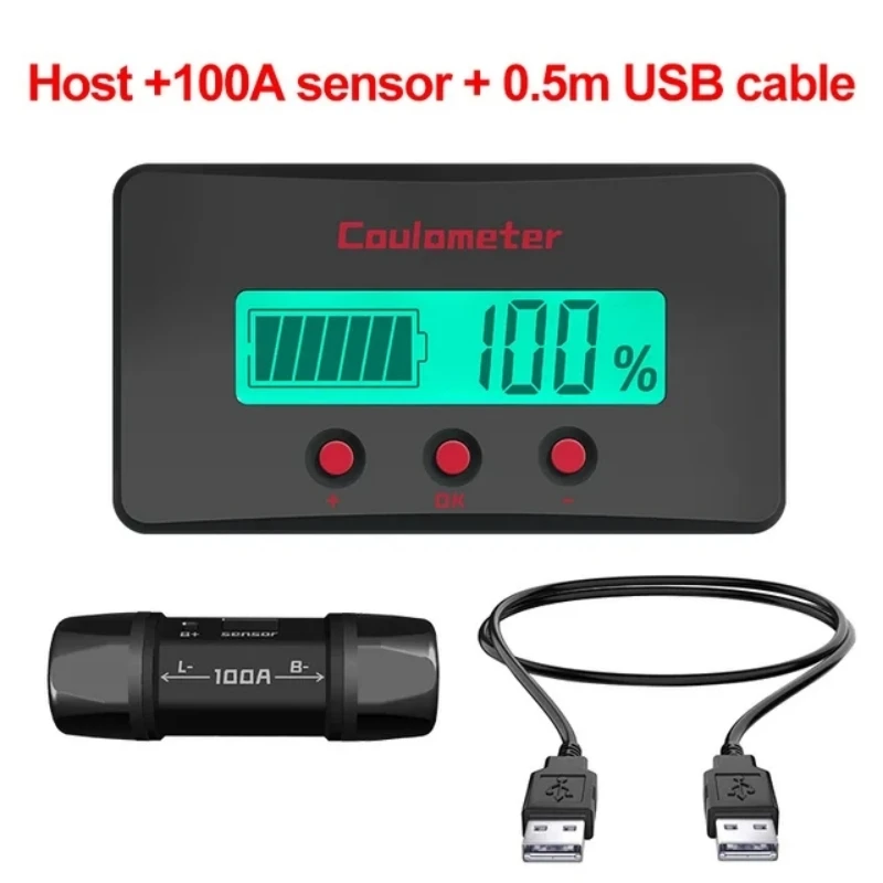 PZEM-033 DC 8-120V 100A 3m USB Car Battery Indicator 12V 24V 48V 72V Lithium Battery Capacity Meter Tester Voltmeter Ammeter