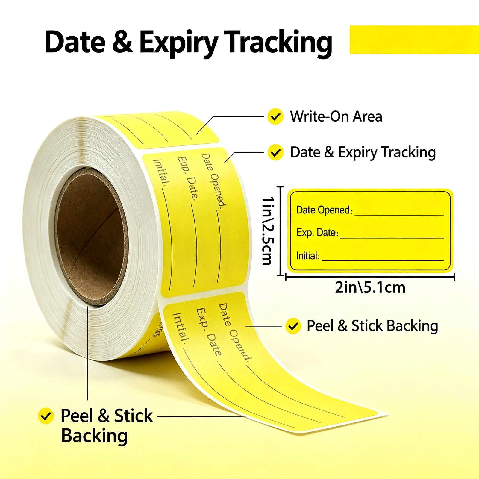 300Pcs-1*2In/2.5*5.1Cm Stickers for Handwritten Dates of Opening or Expiration, Yellow Reminder Stickers for Shelf Life and Expiration Date, Universal Packaging Marking Stickers for Products and Medicine Bottles, Synthetic Paper Waterproof Tear-Resistant Easy-To-Remove Expiration Date Stickers