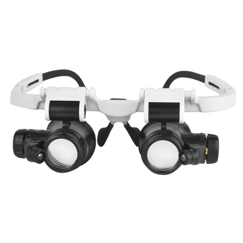 Binocular Glasses Magnifier LED Lighted Wearing Magnifying Glass Loupe 6X-25X Replaceable Multi-Lenses for Jewelry Watch Repair