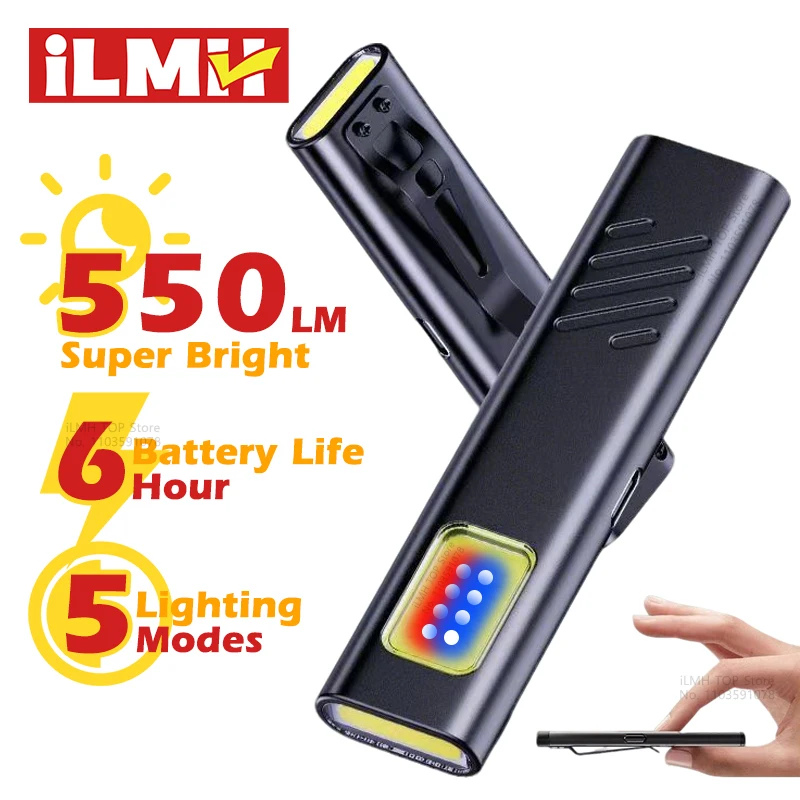 

Перезаряжаемый фонарь для обеспечения безопасности, магнитный рабочий фонарь, карманный фонарь USB-C с клипсой, миниатюрный светодиодный аварийный сигнальный фонарь высокой мощности