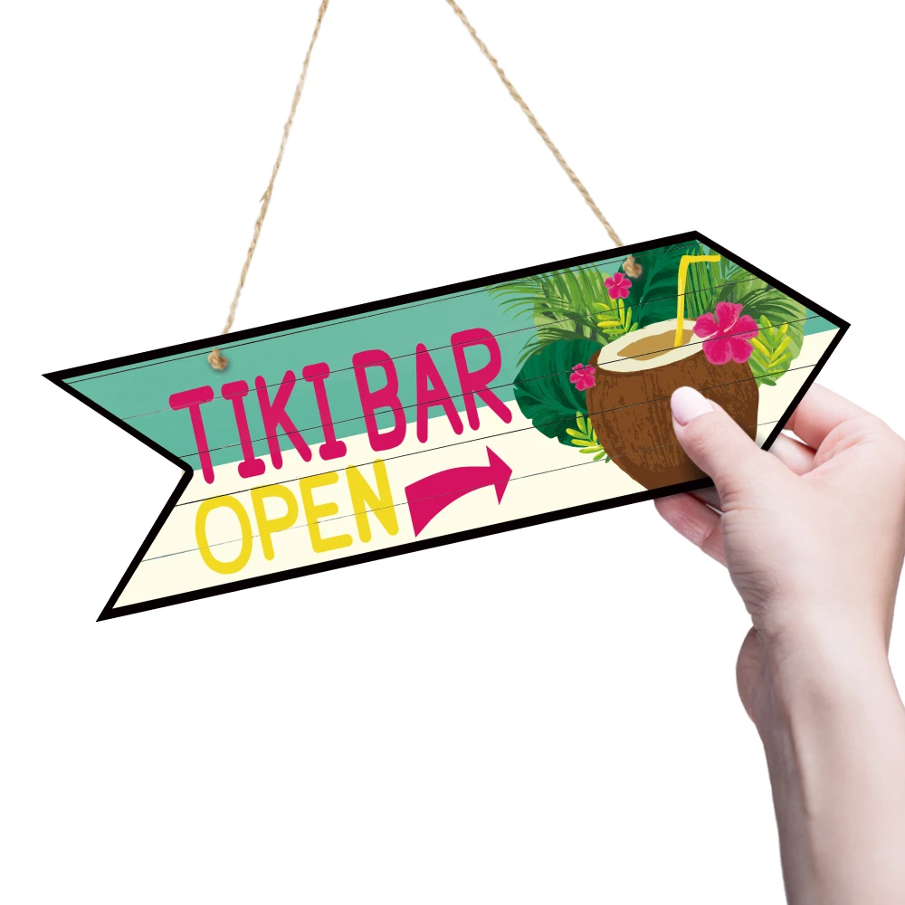 Putuo Decor 1pc Tiki Bar Arrow Wood Plate, Irregular Wooden Plaque Sign Hanging for Hawaiian Party Bar Pub Wall Decoration