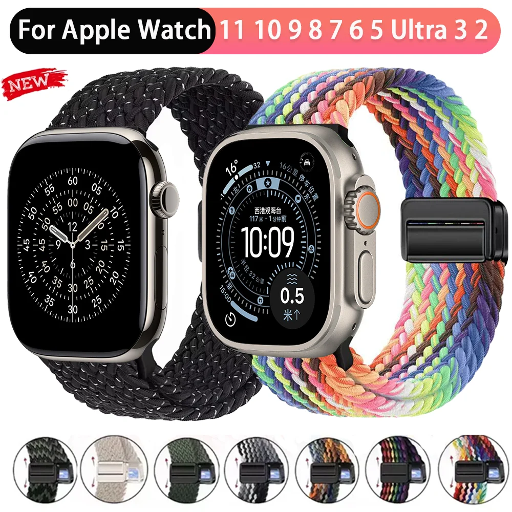 Image of Nylon Geflochtenes Schlaufenarmband für Apple Watch 11 10 46mm 42mm Ultra 3 2 1 49mm Magnetisches Armband iWatch 9 8 7 45/41mm 6 5 SE3 44/40mm