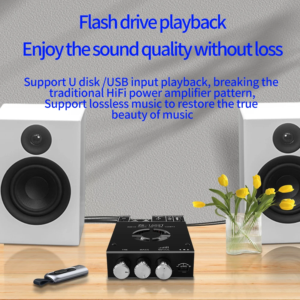 ZK-1602T Scheda amplificatore subwoofer Bluetooth 5.0 2.0 canali ad alta potenza 160W + 160W TDA7498E USB Audio Stereo Audio alto e basso