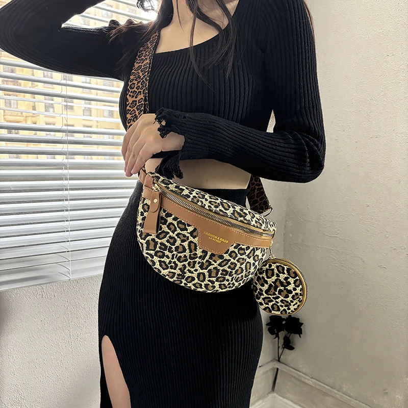 Retro Leopard Print Shoulder Crossbody Bag Casual Chest Pack Coin Purse New PU Woman Fanny Pack Fashion Phone Bag Lady Waist Bag