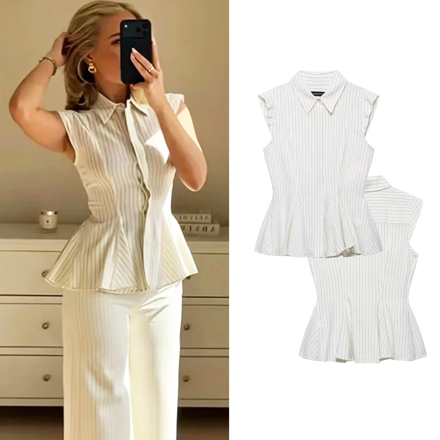 

Women's Striped Shirts Summer Female Fashion Slim Commuter Skirt Hem Shirts Lady Unique Chic Street Blouses Vest Tops