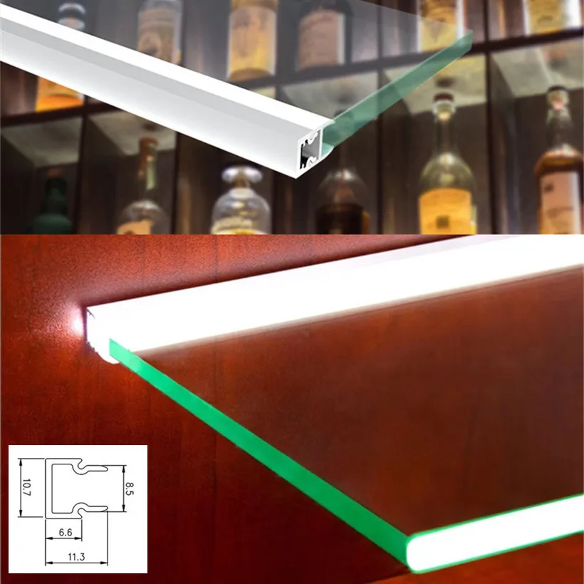 0.5M/0.8M/1M PCS Aluminum LED Profile for Glass Panel  DC12V Wardrobe Display Cabinet Wine Cabinet Clip Channel Layer Bar Light