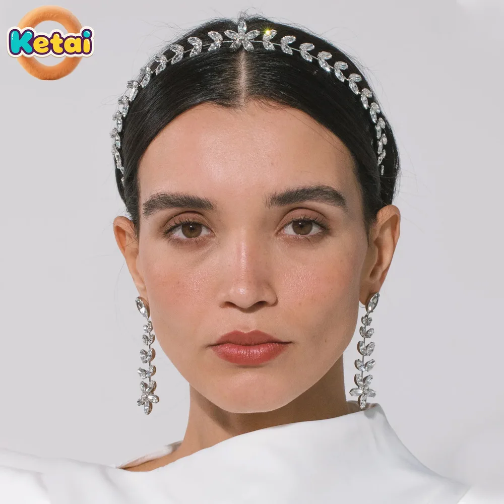 

Повязка на голову в лесном стиле с листьями и высококачественным изысканным и элегантным свадебным убором принцессы, супер сверкающим головной убор со стразами