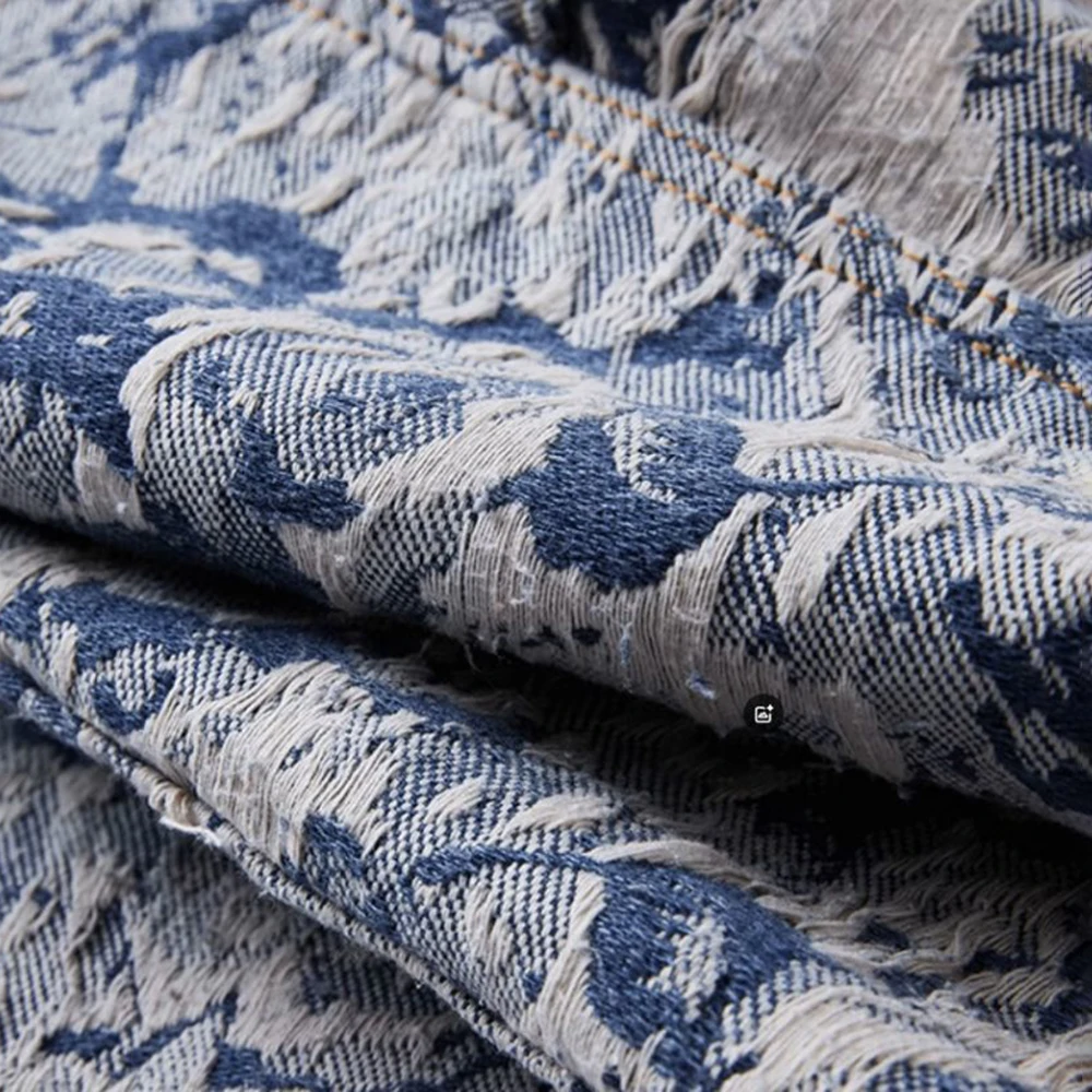 Men Jeans Jacquard Washed Cargo Casual Straight Pants Streetwear Fashion Hip Hop Retro Trend Trousers Male Men'S Clothing 2024