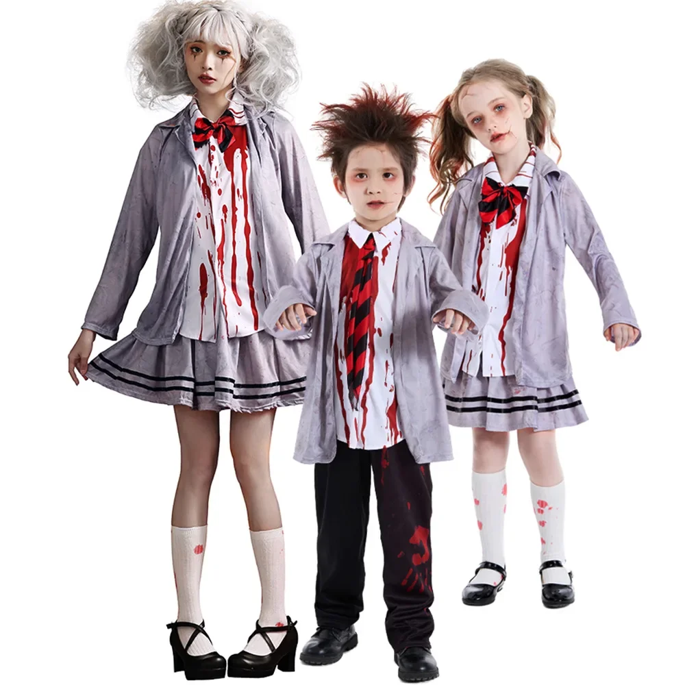 Halloween Costumes Horror Zombie College Gray Vampire Cosplay Stage Performance Zombie Clothing for Boys and Girls Uniform