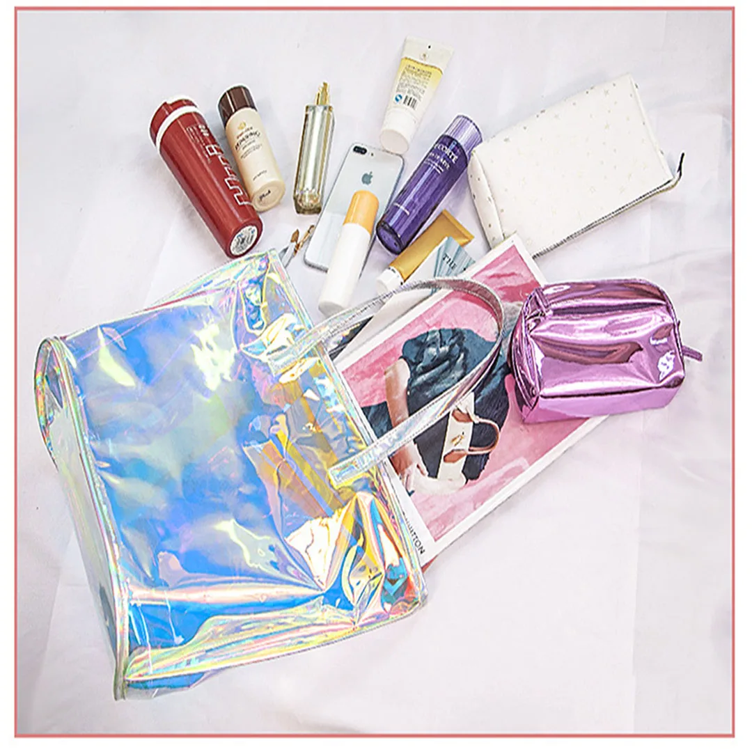 Portable Laser Shopping Bag  TPU Zipper Transparent Beach Bag Waterproof Leisure Fashion Swimming Makeup Storage Bag