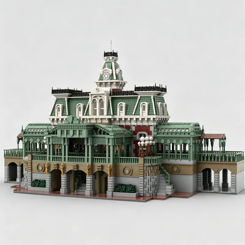 19596PCS Main Street Station MOC Creative Street View Model Custom Puzzle Architecture DIY Assembly Building Blocks Toy Gift