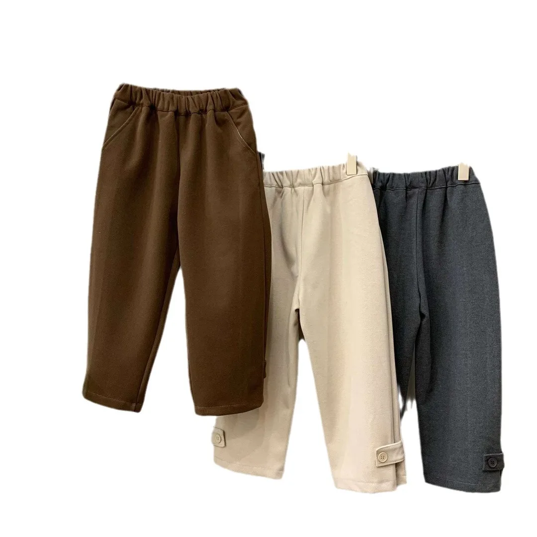 Kids pants 2024 late autumn Korean version thickened casual trousers plain clothes