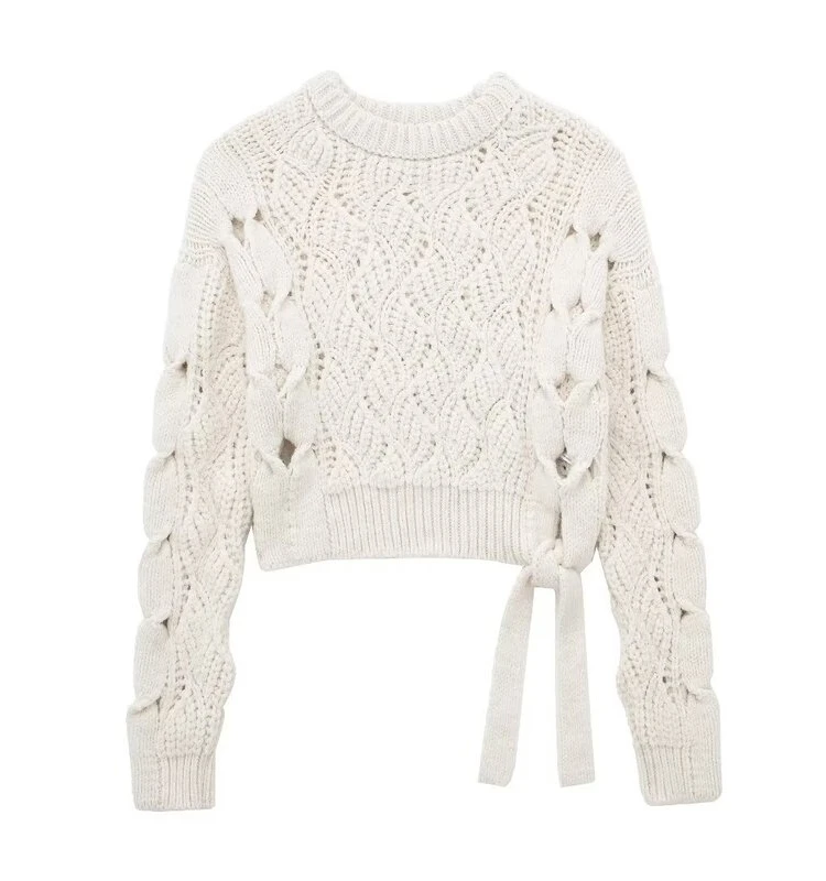 

Women's Knitted Sweater round Ne Hollow out Knot Design Long Sve Regular Fit Pure Color Commute Sle Knitwear